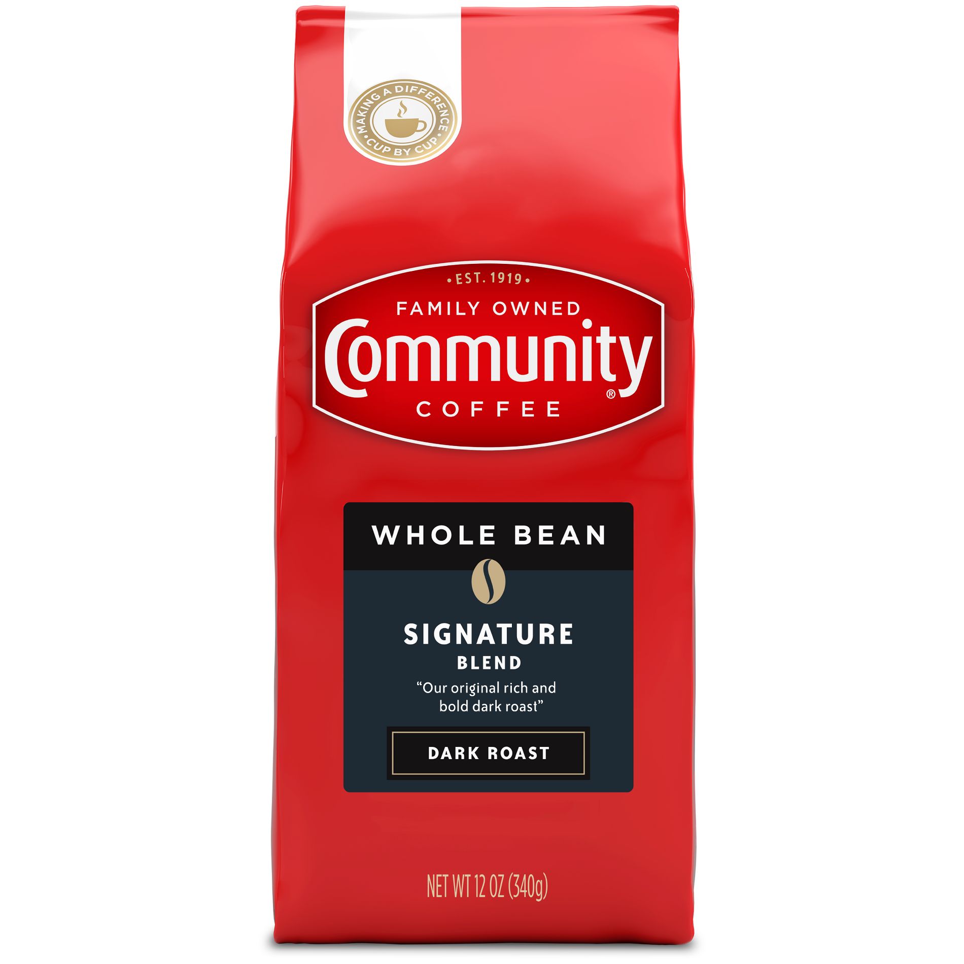 Community Coffee Dark Roast Whole Bean Coffee - 12oz: Arabica Beans, Chocolate Flavor