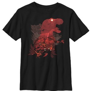 Boy's Jurassic Park T.Rex, Velociraptor Invite You To Visit Beautiful Landscape T-Shirt - 1 of 4