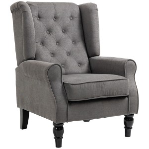 Wingback Accent Chair for Living Room, Button-Tufted Lounge Chair with Round Armrests and Wood Legs - 1 of 4