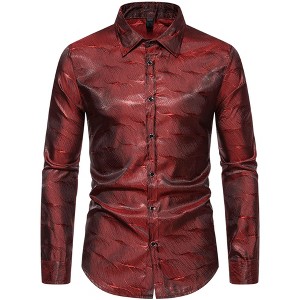 Lars Amadeus Men's Button Down Wedding Party Texture Printed Shirt - 1 of 4