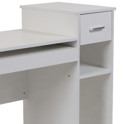 White Wood Computer Desk with Drawer and Keyboard Tray