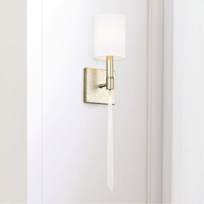 Elegant Winter Gold 1-Light Wall Sconce with White Fabric Shade