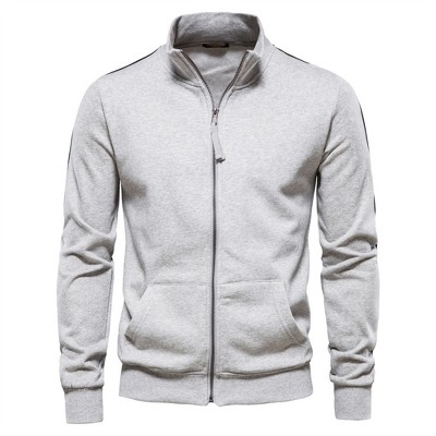 Men's Stand Collar Zip-Up Hoodie Sweatshirt with Front Pockets Long Sleeve Athletic Casual Jacket
