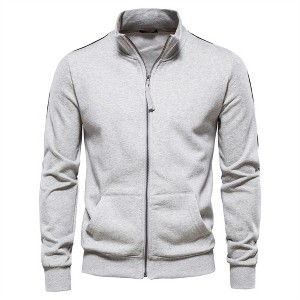 Men's Stand Collar Zip-Up Hoodie Sweatshirt with Front Pockets Long Sleeve Athletic Casual Jacket - 1 of 4