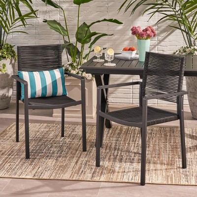 Coolbibila Modern Aluminum Dining Chair,  Dining Chairs Set Of 2 With Rope Seat, Dining Chairs Outdoor