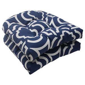 Outdoor 2-Piece Wicker Seat Cushion Set - Blue/White Geometric