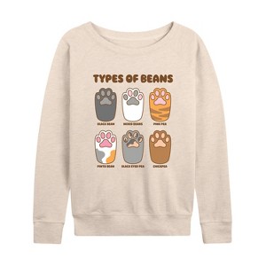 Women's - Instant Message - Types Of Cat Beans Lightweight French Terry Wide Neck Long Sleeve Graphic Shirt - 1 of 4