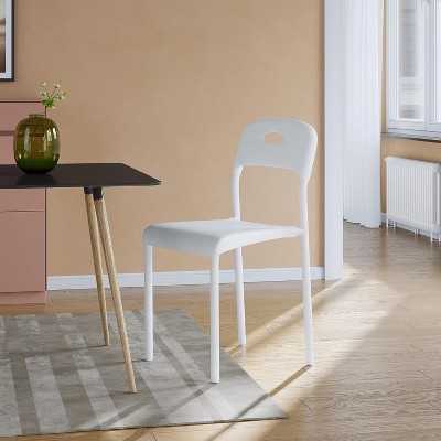 Nasitip 1PCS Dining Chair, Stackable Modern Kitchen Chairs, Plastic Chair with Metal Legs,Waterproof & Stain-Resistant,for Indoor and Outdoor(White)