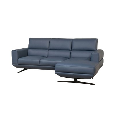 Matilda 100% Top Grain Leather Chaise Sectional French Blue - Abbyson Living