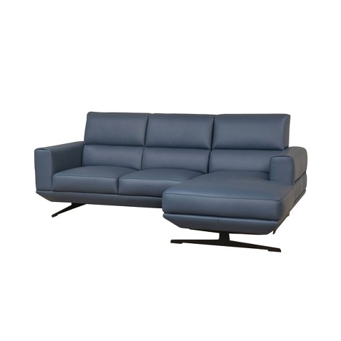 Top Grain Leather Chaise Sectional, Blue Leather Sofa With Chaise