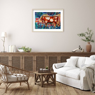 Colorful Cow in Field Framed Wall Art Print