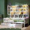 Twin/Full Size Wooden Daybed with Glass-Door Storage Cabinets, Built-in LED Lighting, Drawers and Open Shelves, White/Gray-ModernLuxe - 2 of 4