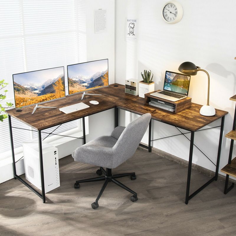 Costway L-Shaped Reversible Computer Desk 2-Person Long Table w/Monitor Stand, 2 of 13
