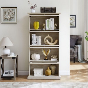 ORRD 4-Tier Glass Display Cabinet, White Curio Cabinet with Flip-Up Glass Doors & 4 Shelves, Collectors Showcase for Living Room - 1 of 4