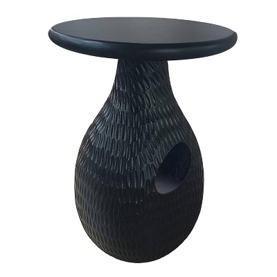 The Urban Port 14" Side End Table Artisan Handcrafted Mango Wood Embossed Teardrop Shaped Base Black