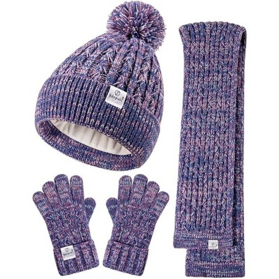 SENPUKI Kids Winter Hat Gloves Scarf Set,Girls Toddler Winter Hat Beanie with Pom Neck Warmer Gaiter Mittens Fleece Lined Set