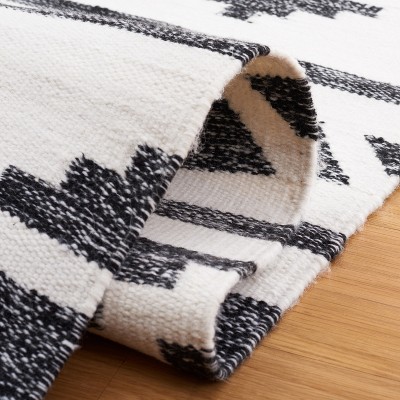 Black and Ivory Geometric Flat Woven Synthetic Area Rug, 8' x 10'