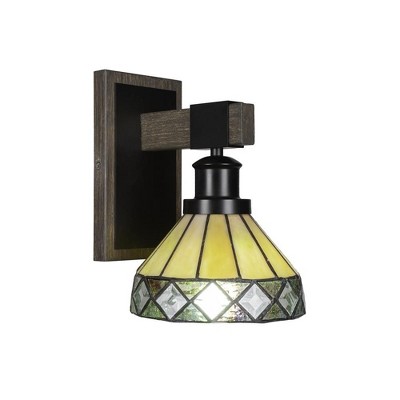 Toltec Lighting Tacoma 1 - Light Sconce in  Black/Painted Wood with 7" Diamond Peak Art Glass Shade