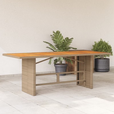 vidaXL Patio Table with Glass Top Brown 74.8"x31.5"x29.1" Poly Rattan