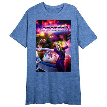 Robotech Main Characters Poster Art Crew Neck Short Sleeve Blue Heather Women's Night Shirt
