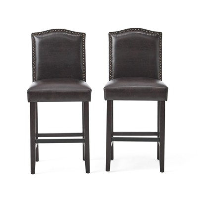 DSVIMOY Counter and Bar Stool Set of 2 Upholstered Stools with Nailhead Trim for Dining Room
, Brown, 41.5"*20.25"*12.6"