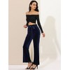Allegra K Women's Velvet Tie Waist Stretchy Wide Leg Pants with Pockets - 4 of 4