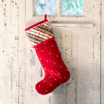 Holiday Cheer Red and Green Plaid Cotton Stocking