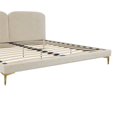 Ivory Velvet Sweetheart King Bed with Gold-Plated Legs