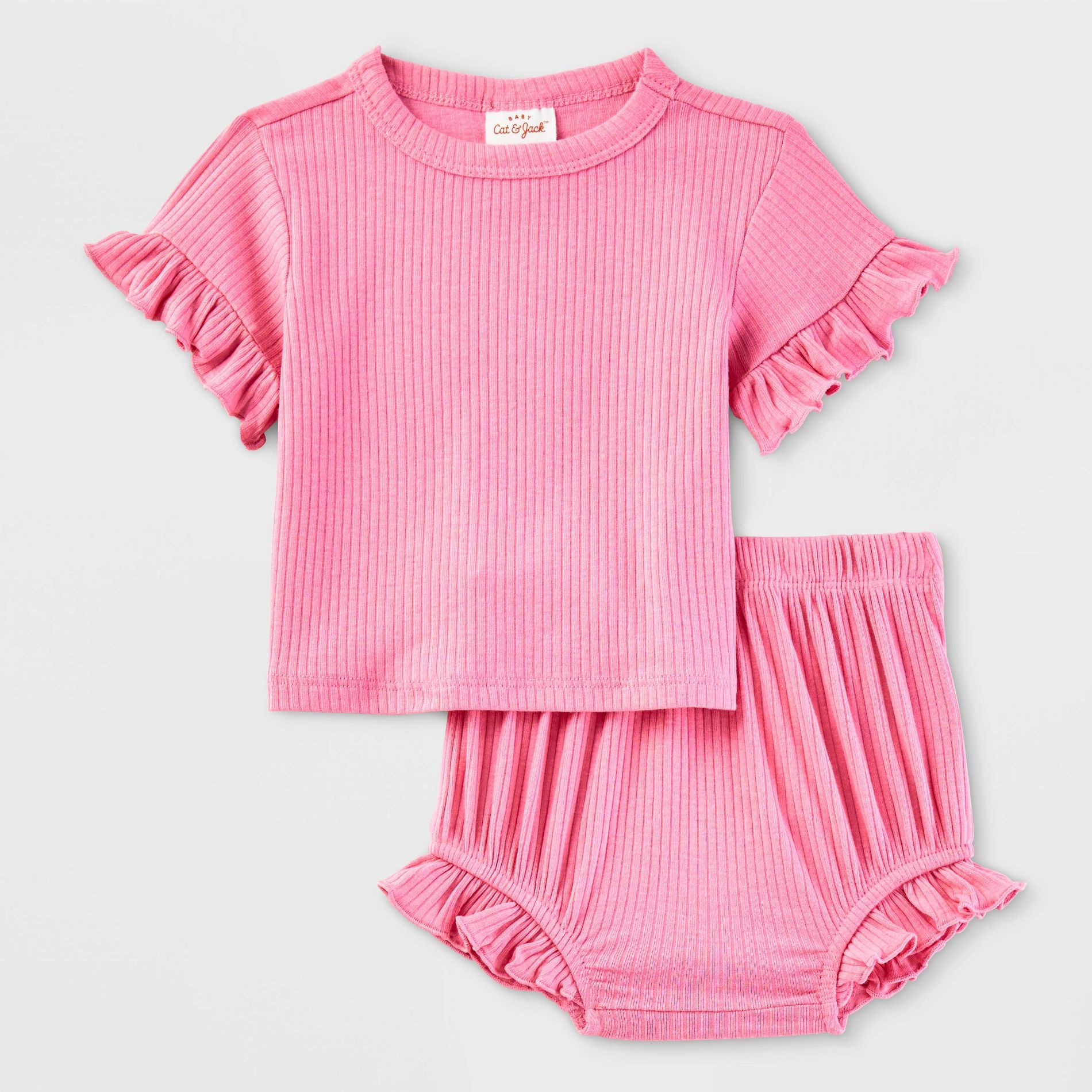 Baby Girls' Ribbed Top & Bottom Set - Cat & Jack™ Pink 18M: Lightweight Cotton Modal Blend, Elastic Waistband