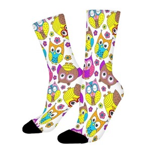 Funny Owls Cartoon Women Printed Crew Socks Funny Funky Socks Soft Polyester Novelty Gifts for Artists Men - 1 of 1