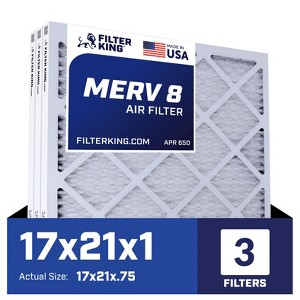 Filter King 17x21x1 Air Filter | 3-PACK | MERV 8 HVAC Pleated A/C Furnace Filters | MADE IN USA | Actual Size: 17 x 21 x .75" - 1 of 4