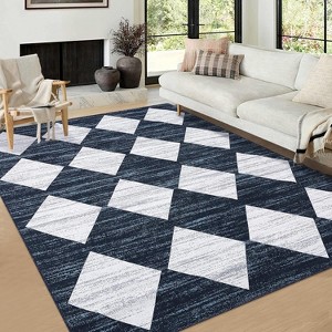 Modern Geometric Area Rug - Machine Washable Non-Skid Stain Resistant Low Pile Carpet for Living Room Bedroom Dining Room - 1 of 4