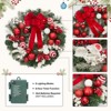 Pre-Lit 24 In Christmas Wreath with Ball Ornaments for Christmas Door Fireplace Decor, Red and White - 2 of 4