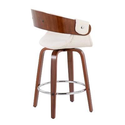 Elisa Cream Fabric and Walnut Wood Swivel Counter Stool, Set of 2