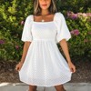 Amaryllis Women's Chevron Pattern Square Neck Puff Sleeve Mini Dress Effortless and Chic Style - 4 of 4