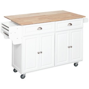 Aghana Digitals Dark Gray Rolling Kitchen Cart with Drop Leaf, Rubber Wood Top, 2 Drawers, 2 - 1 of 4