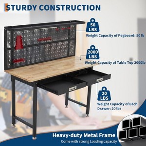 Acekool 48" Garage Work Bench with Pegboard, Power Outlet & Drawers - Heavy Duty Wooden Work Table for Workshop or Garage - 1 of 4