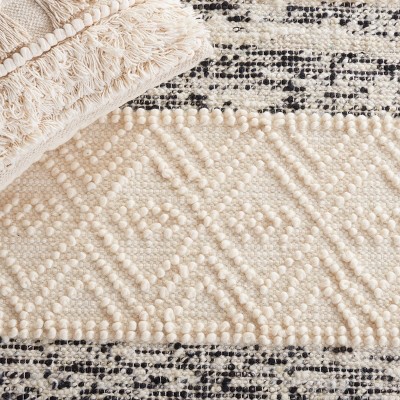 Handmade Black and Ivory Wool Runner Rug, 2'3" x 8'