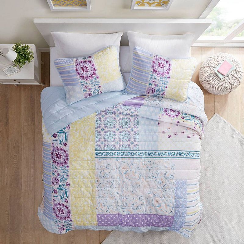 Helena Printed Cotton Coverlet Set Blue/Purple/Yellow, 1 of 10