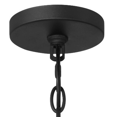 Black Metal and Woven Wood 6-Light Chandelier