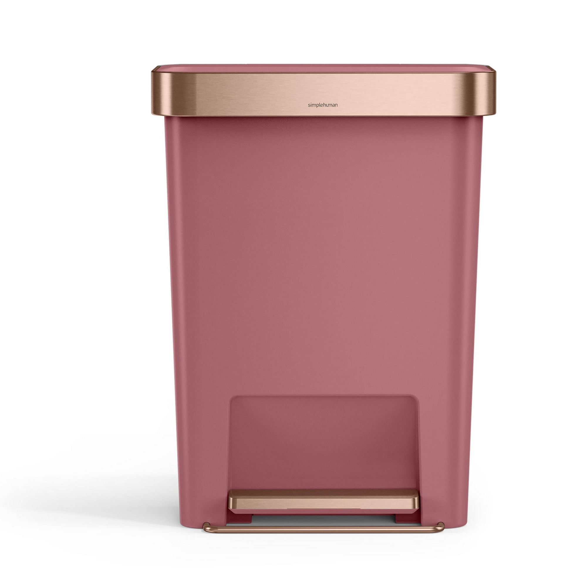 simplehuman 45L Rectangular Plastic Liner Rim Step Trash Can Blush
