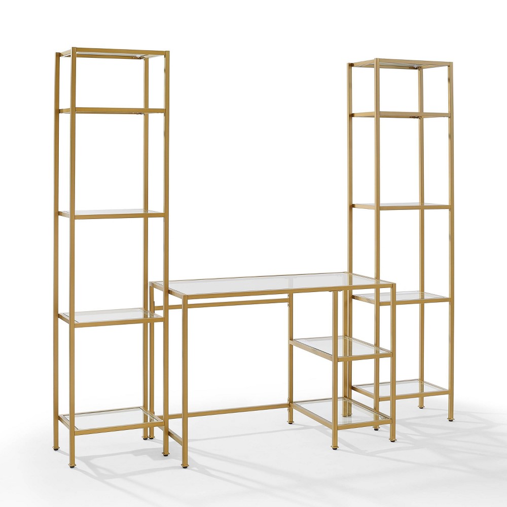 Photos - Office Desk Crosley 3pc Aimee Desk and Etagere Set Soft Gold  