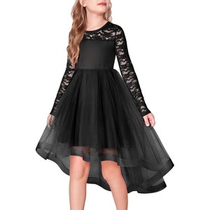 flower girl dresses black Gratia Black Flower Girl Dress with Gold Flowers main image 1