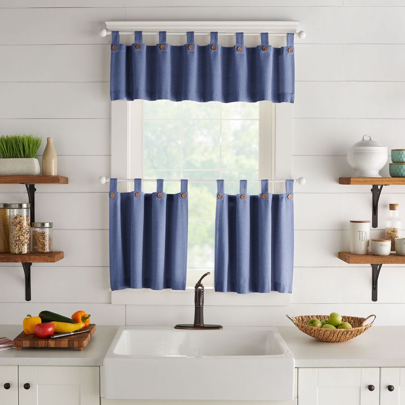 Tucker Solid Button Tab Top Window Kitchen Tier Set of 2 - Elrene Home Fashions, 2 of 4