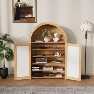 Arched Storage Cabinet with Rattan Decor Doors, Farmhouse Buffet Sideboard with Storage, Bookcase Shoes Cabinet for Living Room - 1 of 4