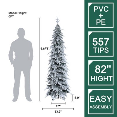 Slim 6.8ft Snow-Flocked Artificial Christmas Tree with Metal Stand