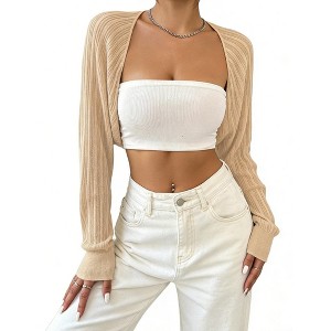 Women's Casual Open Front Cardigan Ribbed Knit Long Sleeve Cropped
