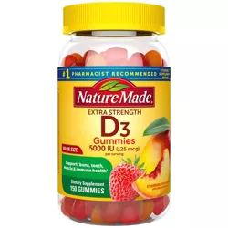 Nature Made Extra Strength Vitamin D3 5000 IU (125 mcg) Gummies - Strawberry, Peach & Mango - 150ct