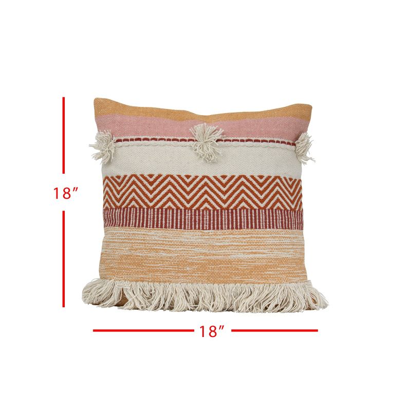 Multicolor Striped Hand Woven 18x18" Cotton Decorative Throw Pillow with Hand Tied Fringe - Foreside Home & Garden, 4 of 6