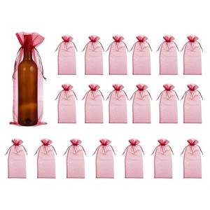 Unique Bargains Organza Drawstring Wine Bottle Wrapping Gift Bags 14.5" x 5.5" 20 Pcs - 1 of 4